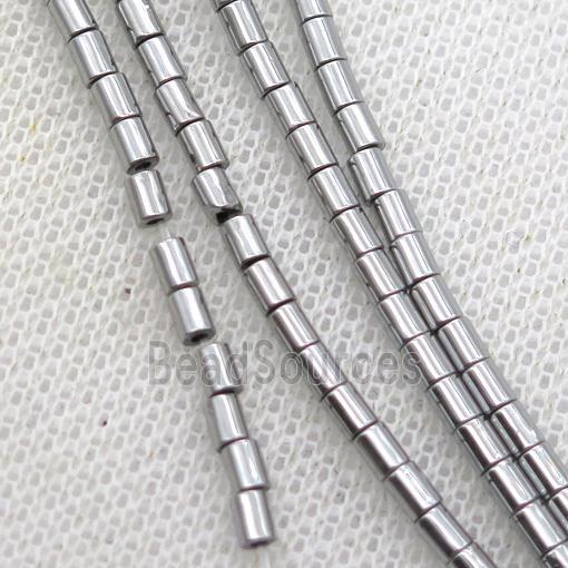 tiny hematite tube beads, platinum plated