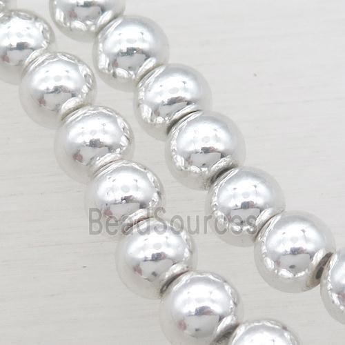 round Hematite Beads, shiny silver plated