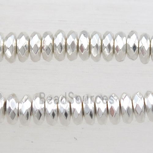 faceted rondelle Hematite Beads, shiny silver plated