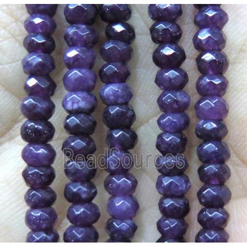 tiny jade bead, faceted rondelle, dye darkpurple