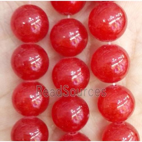 red jade bead, round, stabile