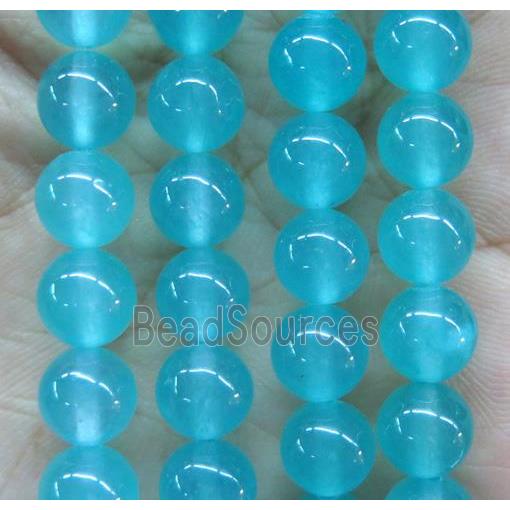 round jade stone beads, dye, aqua