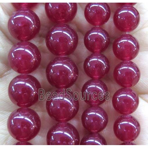 round jade stone beads, dye, deep ruby