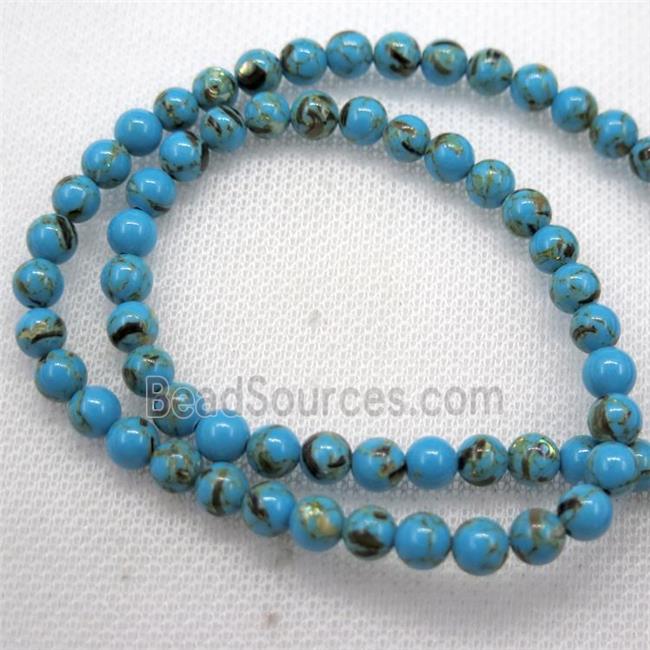 blue synthetic turquoise beads with shelled, round