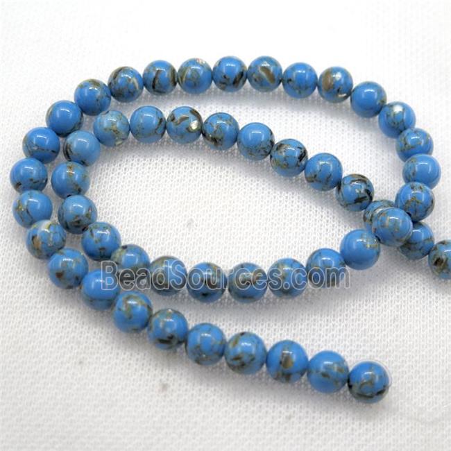 blue synthetic turquoise beads with shelled, round