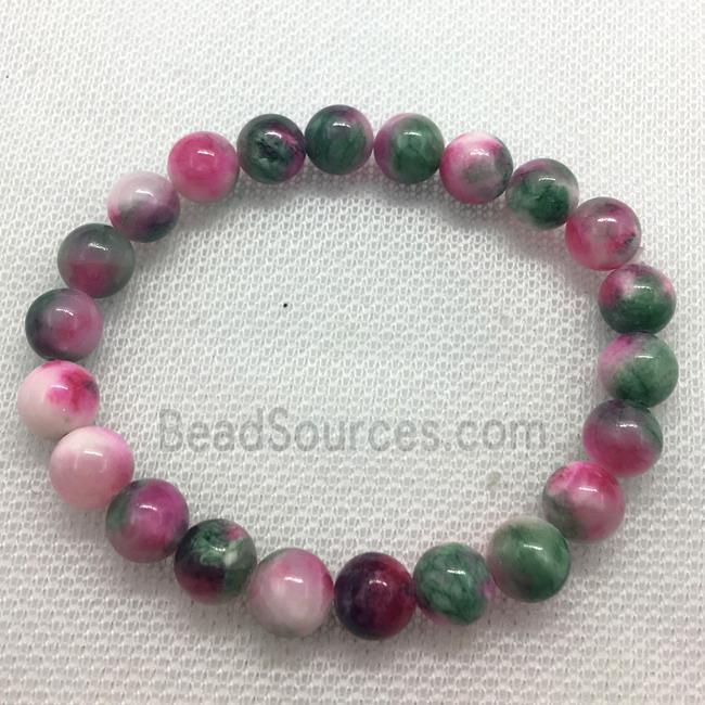 Stretch Jade bracelet, round, dye