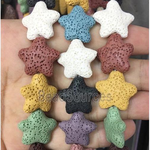 Lava stone beads, star, mix color