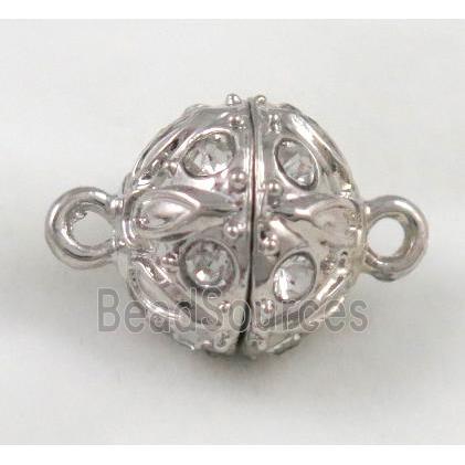 Magnetic alloy connector clasp paved rhinestone, platinum plated