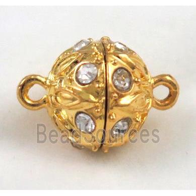 Magnetic alloy connector clasp paved rhinestone, gold plated