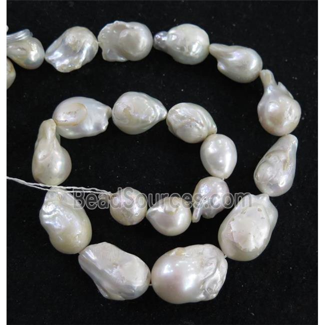 Baroque Style Pearl beads, white, freeform