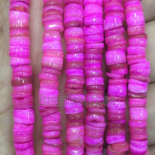 Shell heishi beads, hotpink dye