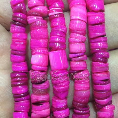 Shell heishi beads, hotpink