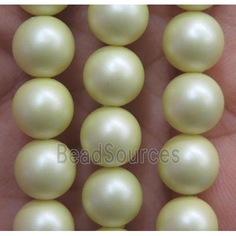 matte pearlized shell beads, round, yellow