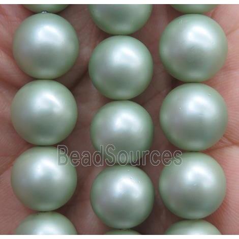 matte pearlized shell beads, round, green