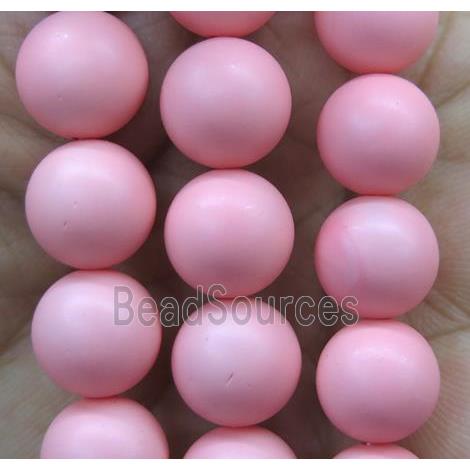 pink matte pearlized shell beads, round