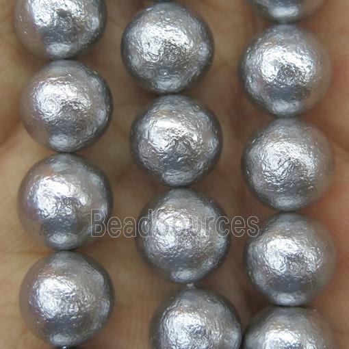 round Pearlized Shell Beads, rough, gray