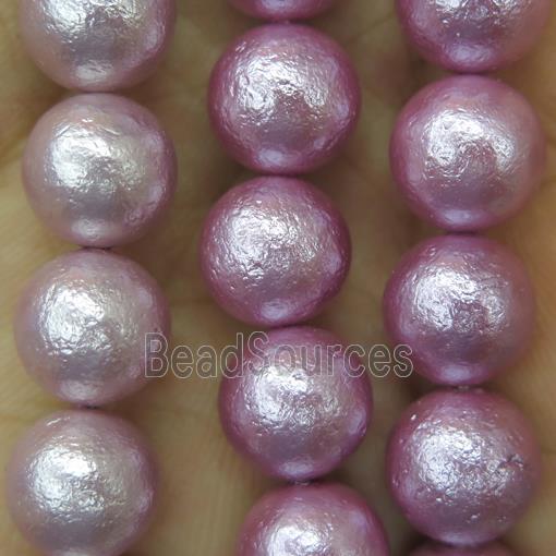 round Pearlized Shell Beads, rough, hotpink