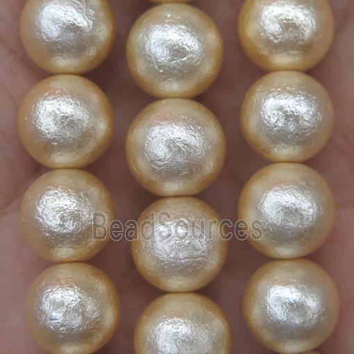 round Pearlized Shell Beads, rough, yellow