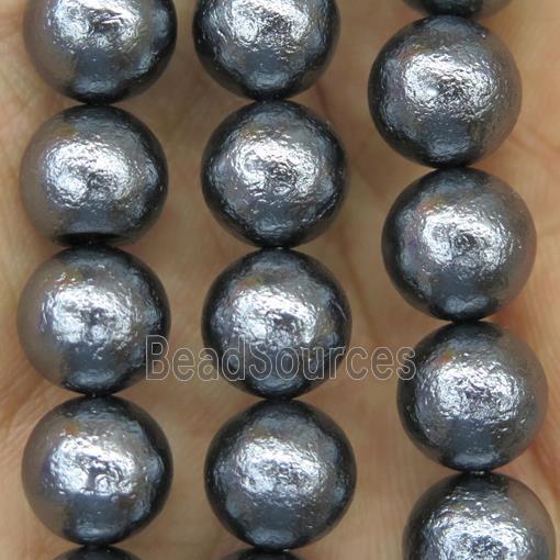 round Pearlized Shell Beads, rough, black