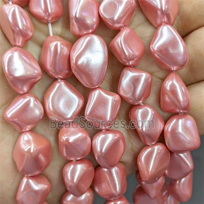 Pearlized Shell Beads Freeform Pink Dye