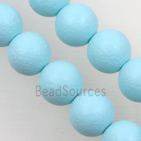 round matte aqua pearlized shell beads