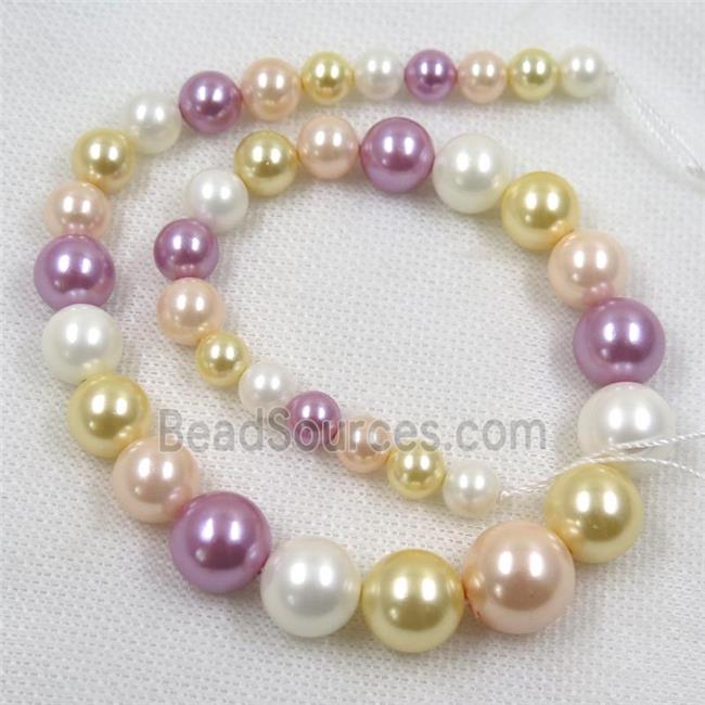 Pearlized Shell graduated Beads, round, mix color