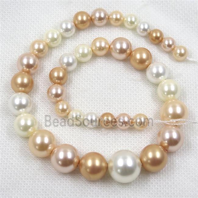 Pearlized Shell graduated Beads, round, mix color