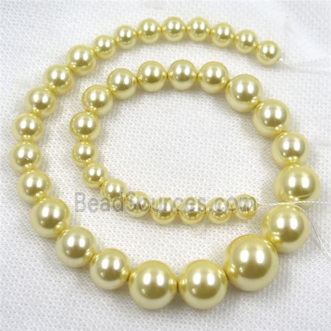 yellow Pearlized Shell graduated Beads, round