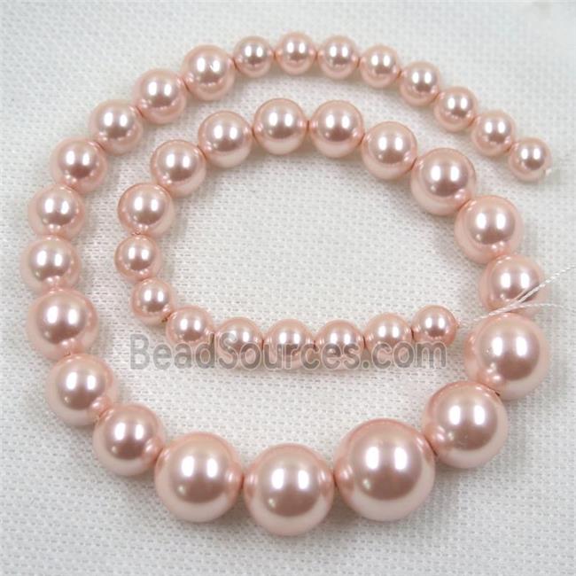 pink Pearlized Shell graduated Beads, round