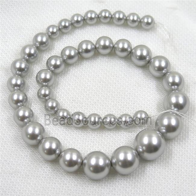 gray Pearlized Shell graduated Beads, round