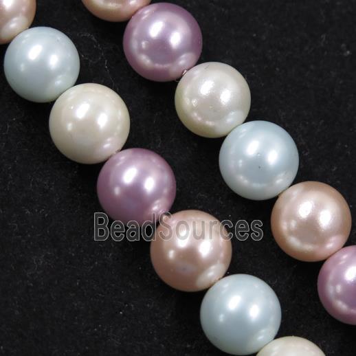 round Pearlized Shell Beads, mixed color