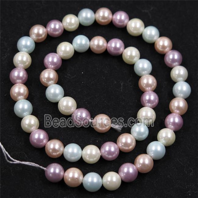 round Pearlized Shell Beads, mixed color