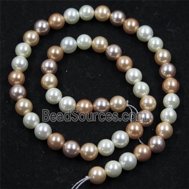 round Pearlized Shell Beads, mixed color