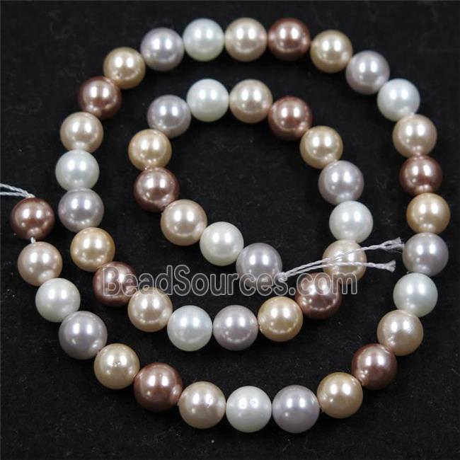 round Pearlized Shell Beads, mixed color