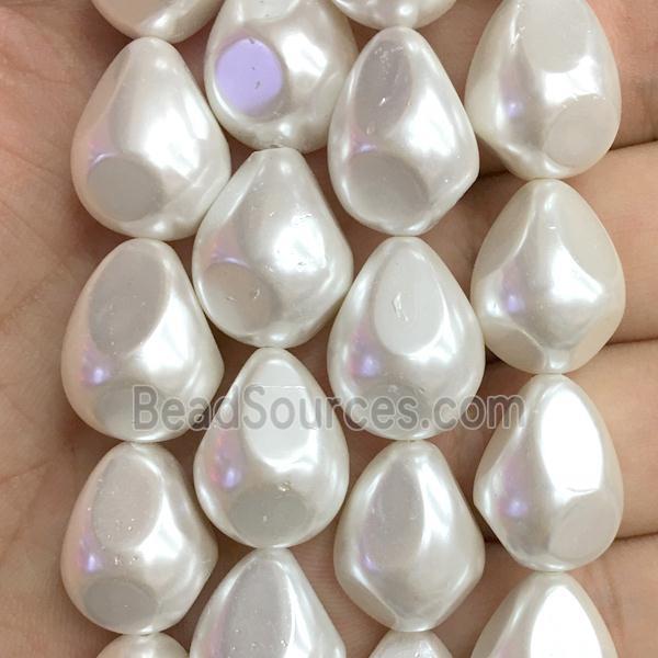 white pearlized shell beads, teardrop