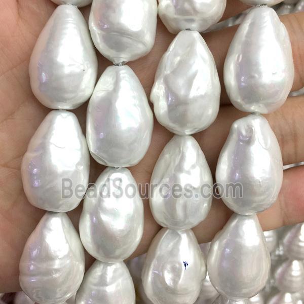 white pearlized shell beads, teardrop