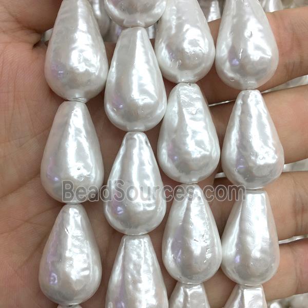 white pearlized shell beads, teardrop
