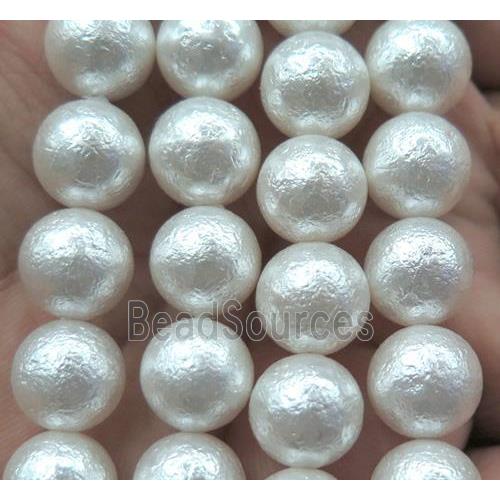 Pearlized Shell Bead, matte round, white