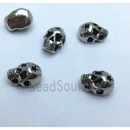 stainless steel skull beads, Antique silver