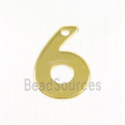 stainless steel number 6 pendant, gold plated