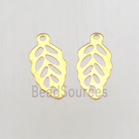 stainless steel leaf pendant, tag, gold plated