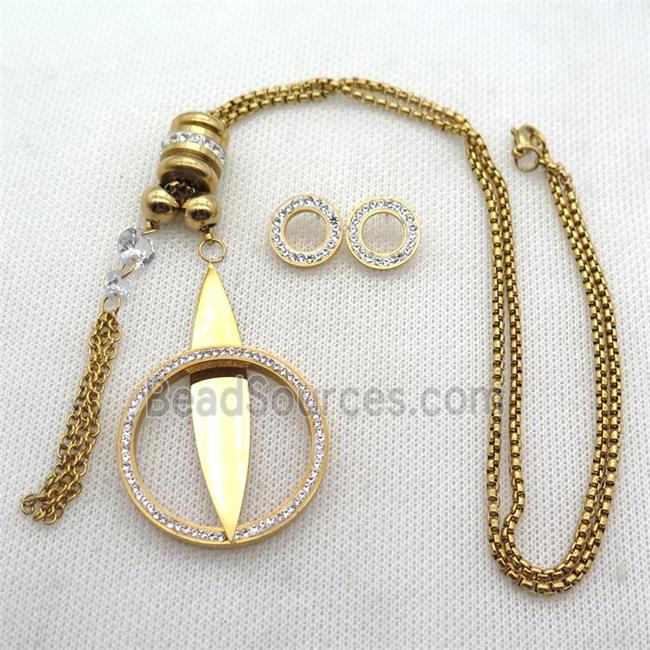 stainless steel necklace and earring, gold plated