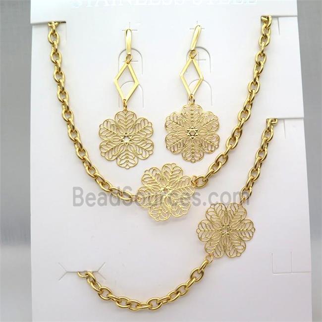 stainless steel necklace, bracelet and earring, gold plated