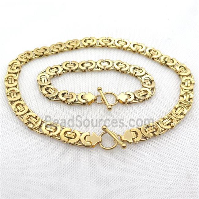 stainless steel necklace and bracelet, gold plated