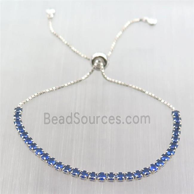 Sterling Silver bracelet pave blue zircon, platinum plated