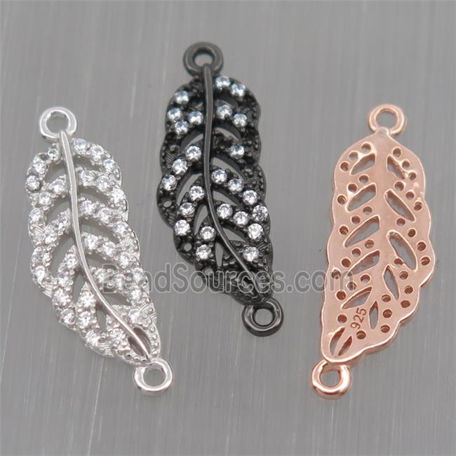 Sterling Silver Leaf connector paved zircon, mixed color