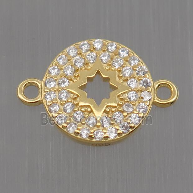 Sterling Silver circle connector paved zircon, gold plated