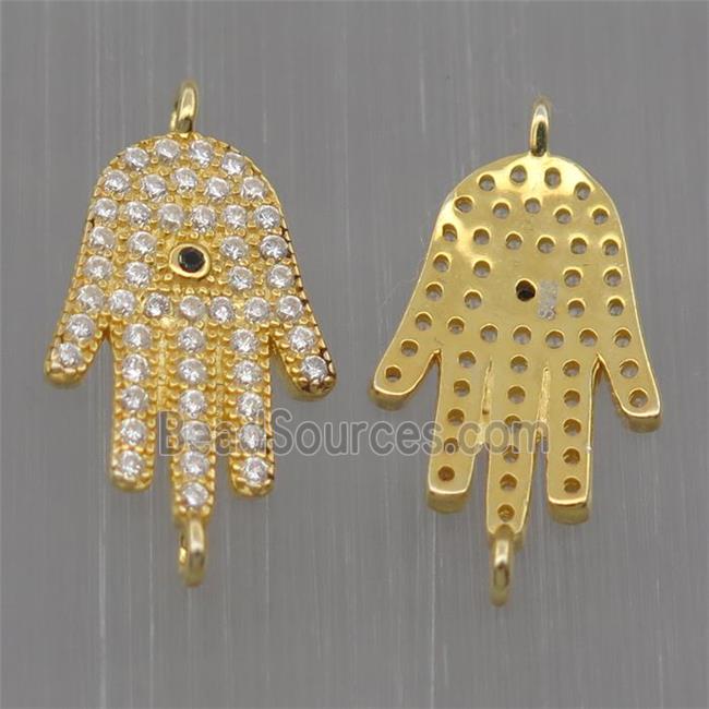 Sterling Silver hamsahand connector paved zircon, gold plated