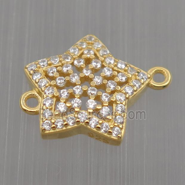 Sterling Silver star connector paved zircon, gold plated