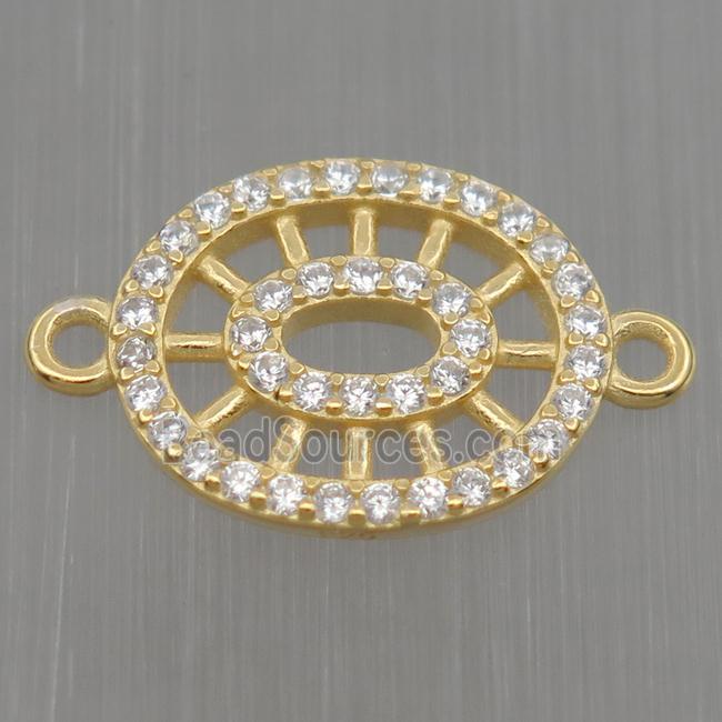 Sterling Silver oval connector paved zircon, gold plated